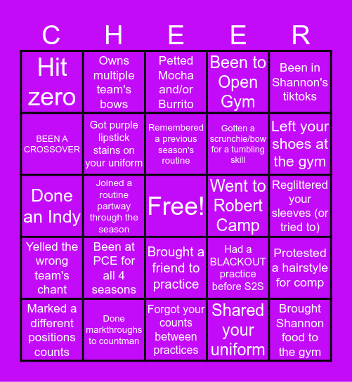 PCE Bingo Card