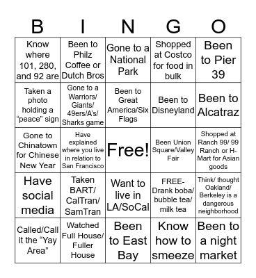 Bay Area Bingo Card