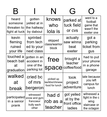 winnacunnet edition Bingo Card