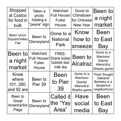 Bay Area Bingo Card
