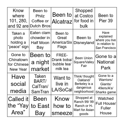 Bay Area Bingo Card