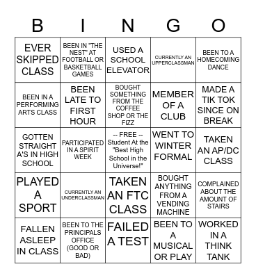 Joplin High Bingo! Bingo Card