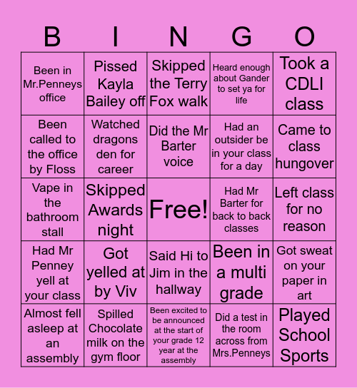 Burgeo Academy Bingo Card