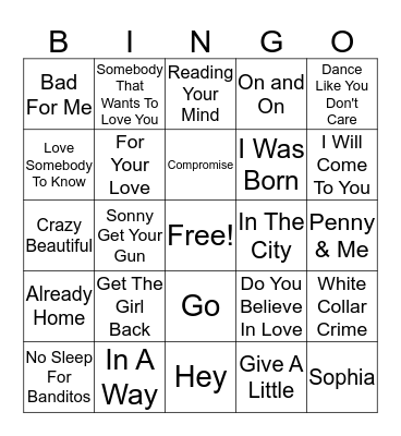 Hanson Bingo Card