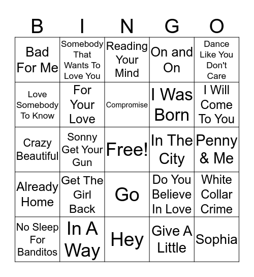 Hanson Bingo Card