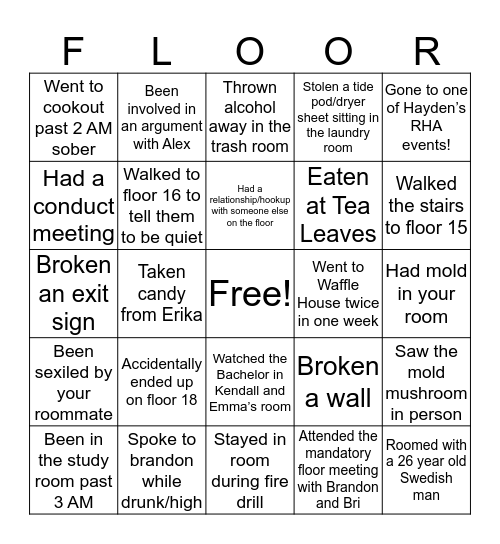 Floor 15 Bingo Card