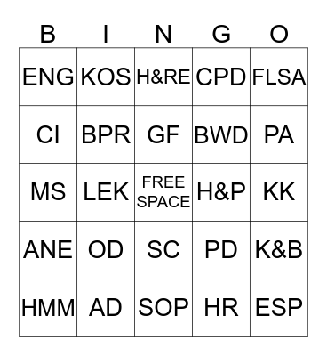 Acronym BINGO  Bingo Card