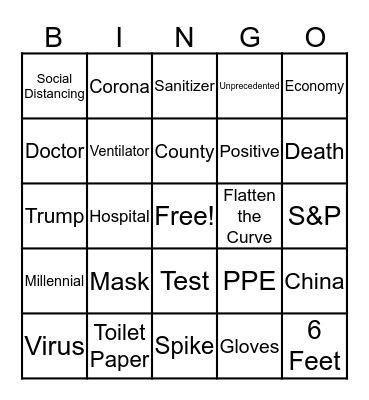 Corona Virus Bingo Card