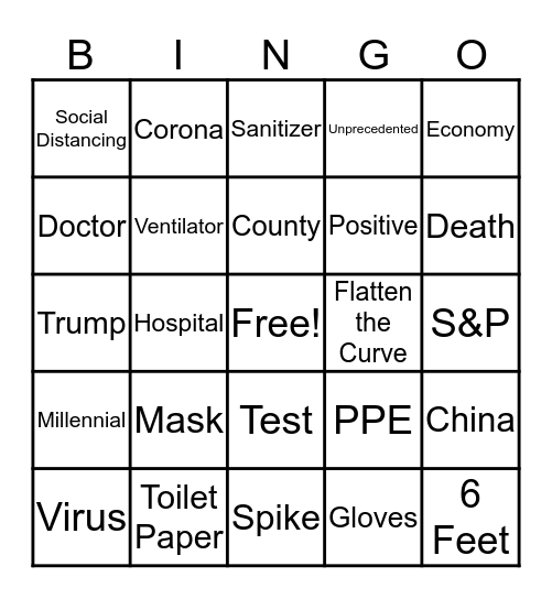 Corona Virus Bingo Card