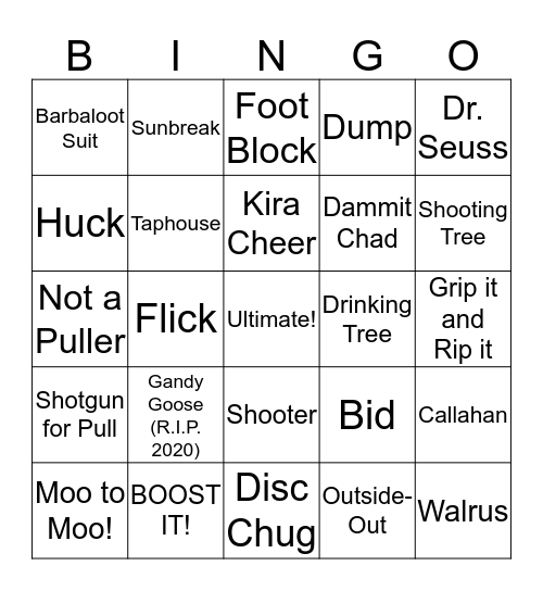 Ultimate Frisbee Bingo Card