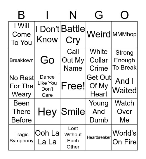 Hanson Bingo Card