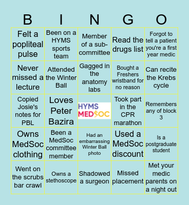 HULL MEDSOC BINGO Card