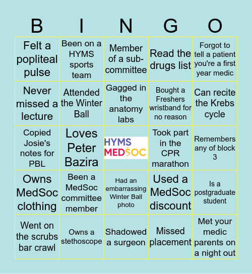 HULL MEDSOC BINGO Card