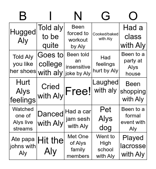 Aly Holland Bingo Card