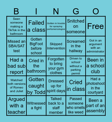 Auburn Riverside Bingo Card
