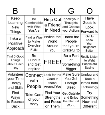 Keys to Happy Living Bingo Card