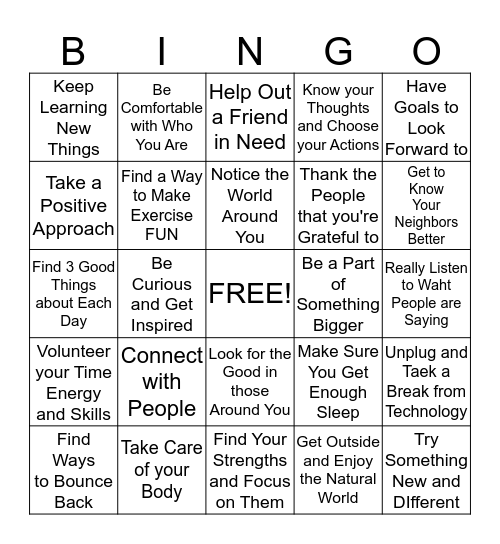 Keys to Happy Living Bingo Card