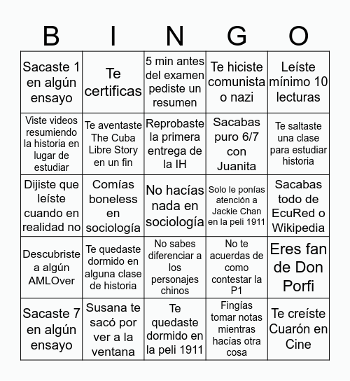 Humanidades Bingo Card