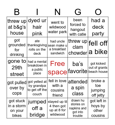 MCGLOIN FAMILY BINGO Card
