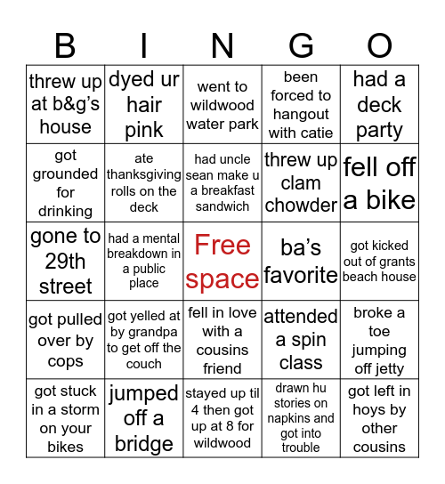 MCGLOIN FAMILY BINGO Card