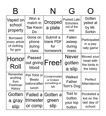 Kellenberg Bingo Card