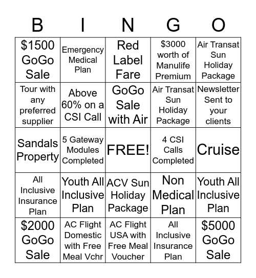 Product Bingo Card