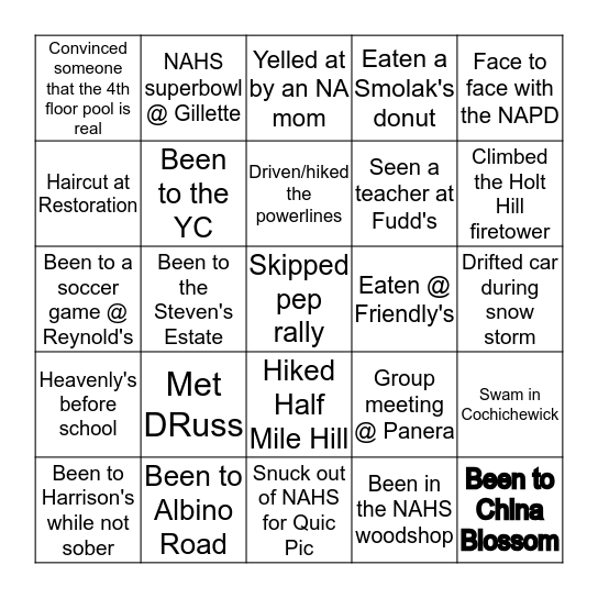 North Andover Bingo Card