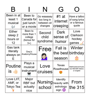 How much do we have in common? Bingo Card