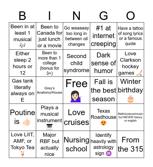 How much do we have in common? Bingo Card