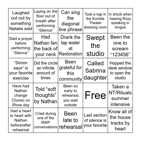 Recognizing Women Project Bingo Card