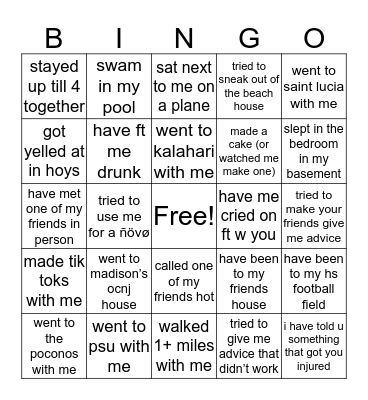 have you done this with madison? Bingo Card