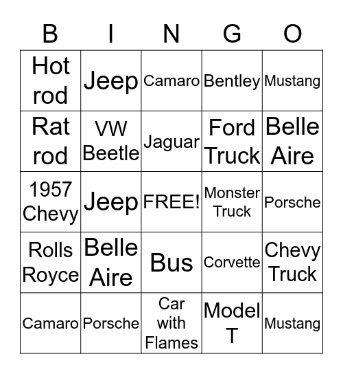 DREAM CRUISE BINGO Card