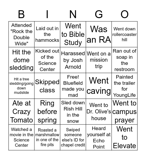 Bluefield College Bingo Card