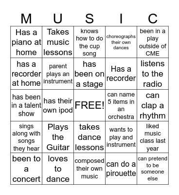 Getting to Know You Music Bingo Card
