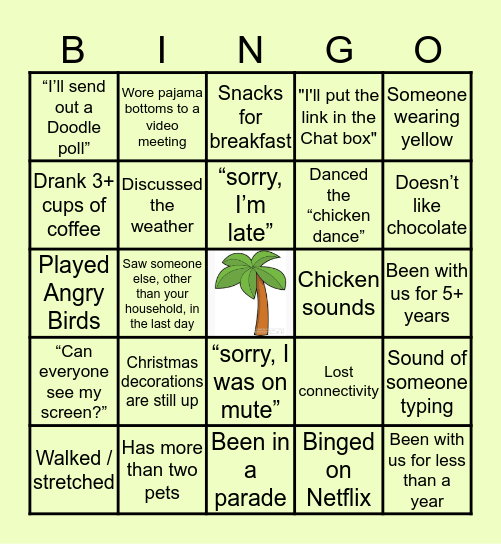 Virtual Meeting Bingo Card