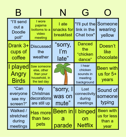 Virtual Meeting Bingo Card