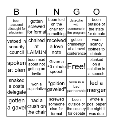 MCHS MUN BINGO Card
