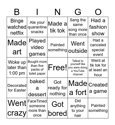 Quarantine Bingo Card