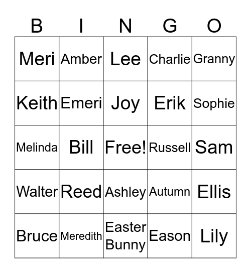 Smith Family Bingo Card