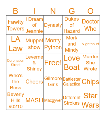80's TV Bingo Card