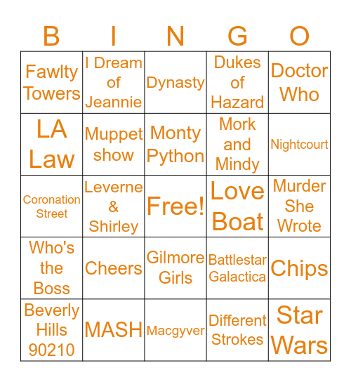 80's TV Bingo Card