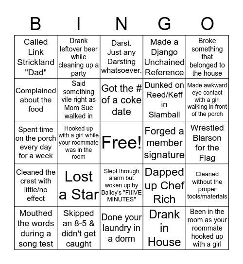 Alpha Gamma Bingo Card