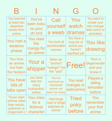 WEEB BINGO Card