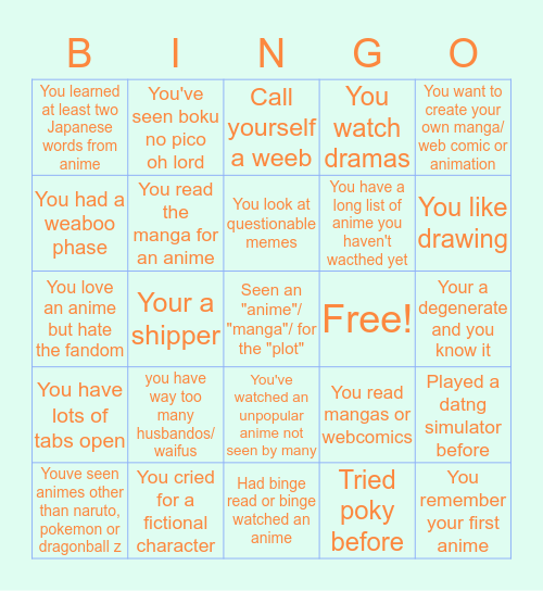 WEEB BINGO Card