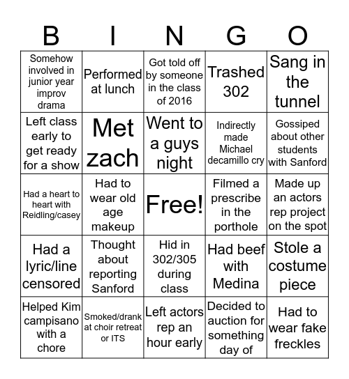 SOCSA class of 2019 Bingo Card