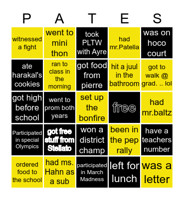 FREEDOM HIGH SCHOOL BINGO Card