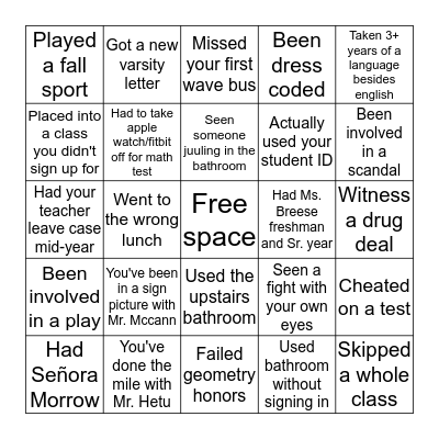 Case High Bingo Card