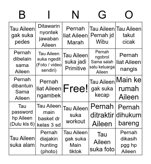 Aileen Bingo Card