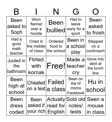 Haddonfield bingo Card
