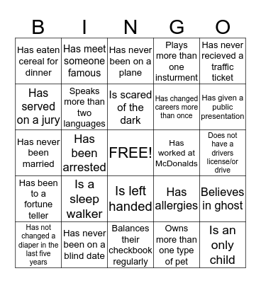 Did You Know Bingo Card